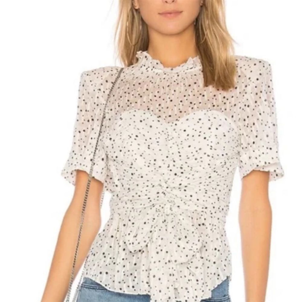 Rebecca Taylor Like New Silk White and Black Star Short Sleeve Wrap Blouse